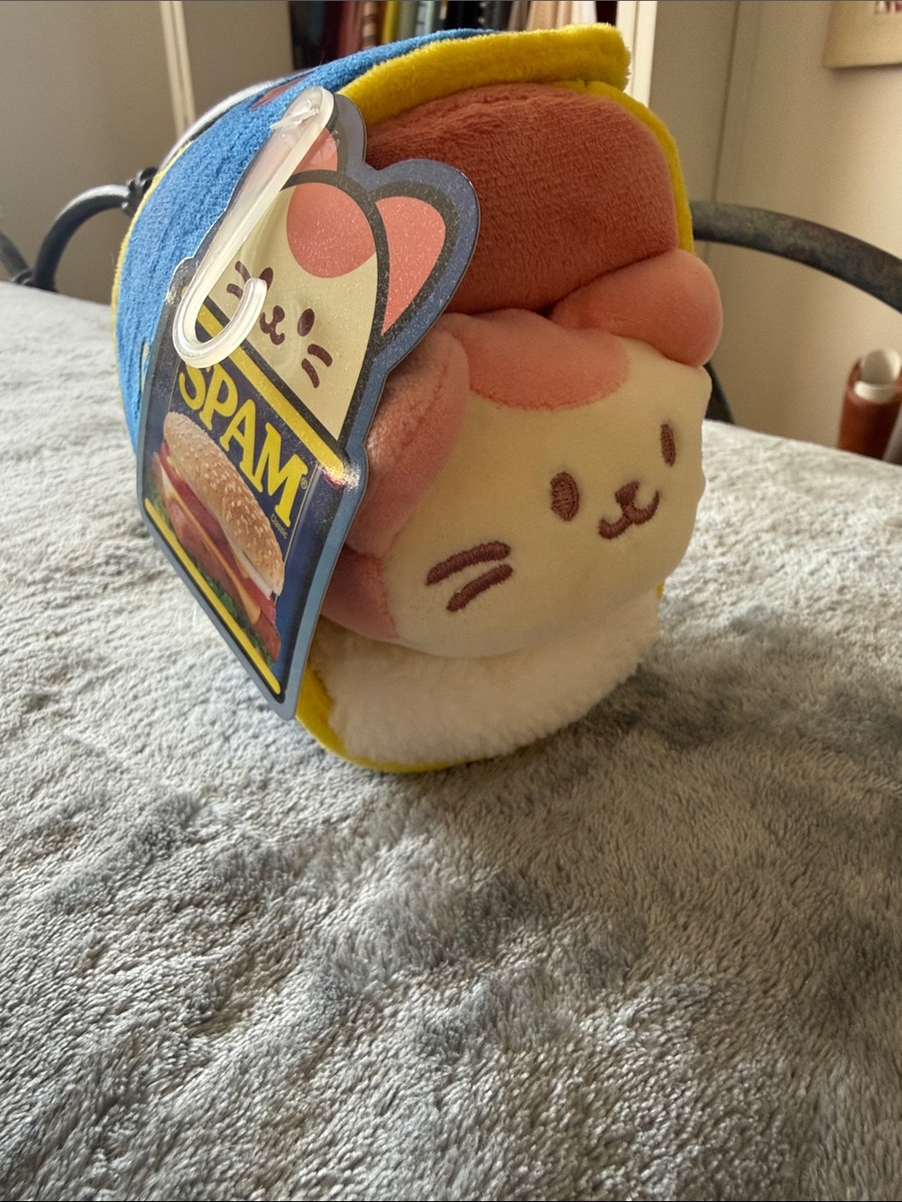 Plush Cat SPAM-Themed Small Pet Toy - Pink and Cream